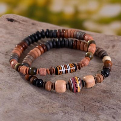 Alternate image for Ceramic Beaded Stretch Bracelets in Earth Tones Pair Mountain Stroll