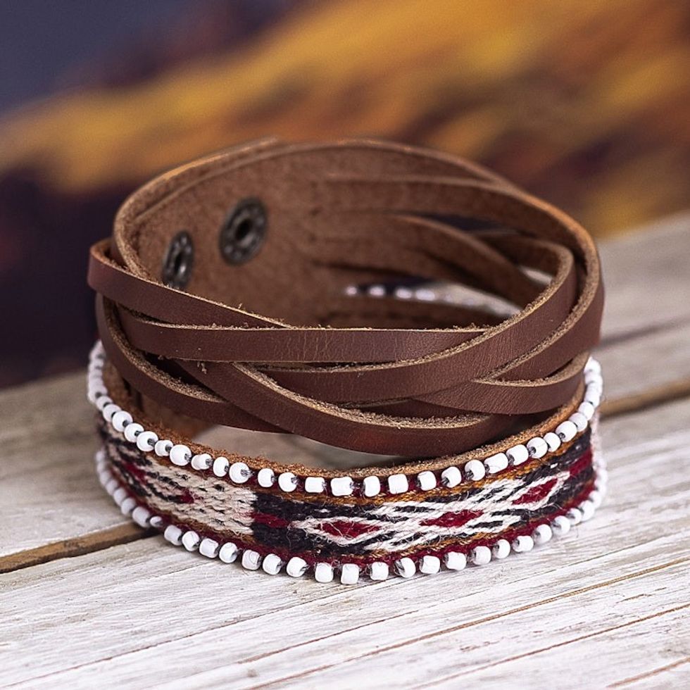 Textile and Leather Unisex Bracelet 'Cusco Roads'