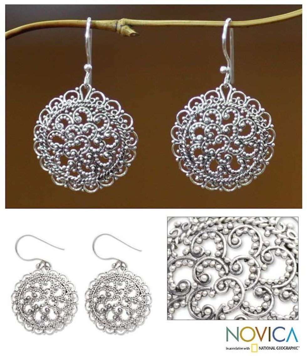 Sterling Silver Earrings from Indonesia 'Chrysanthemum'