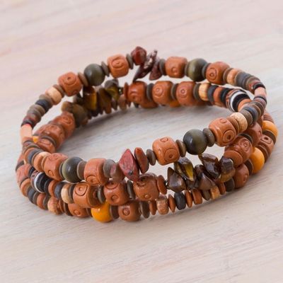 Main image for Set of 3 Tigers Eye and Ceramic Beaded Bracelets from Peru Andean Temples