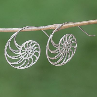 Alternate image for Sterling Silver Spiral Shaped Drop Earrings from Indonesia Spiral Nautilus