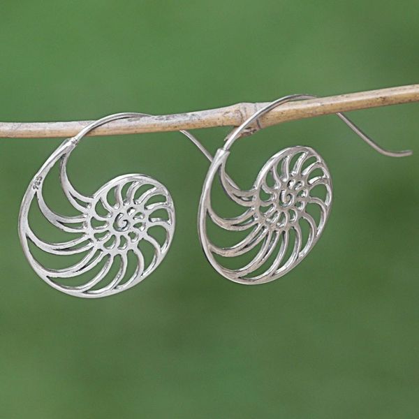 Alternate image for Sterling Silver Spiral Shaped Drop Earrings from Indonesia Spiral Nautilus