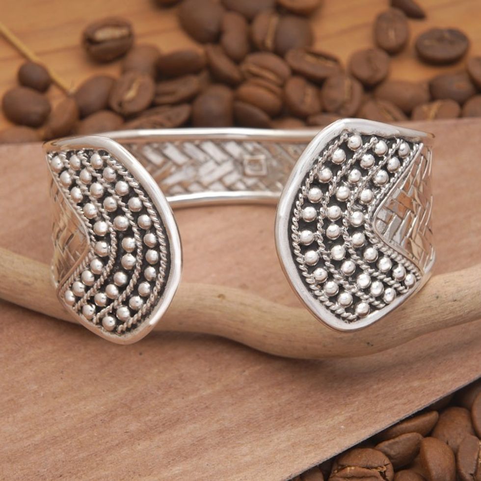 Classic Sterling Silver Cuff Bracelet in a Polished Finish 'Woven Luxury'