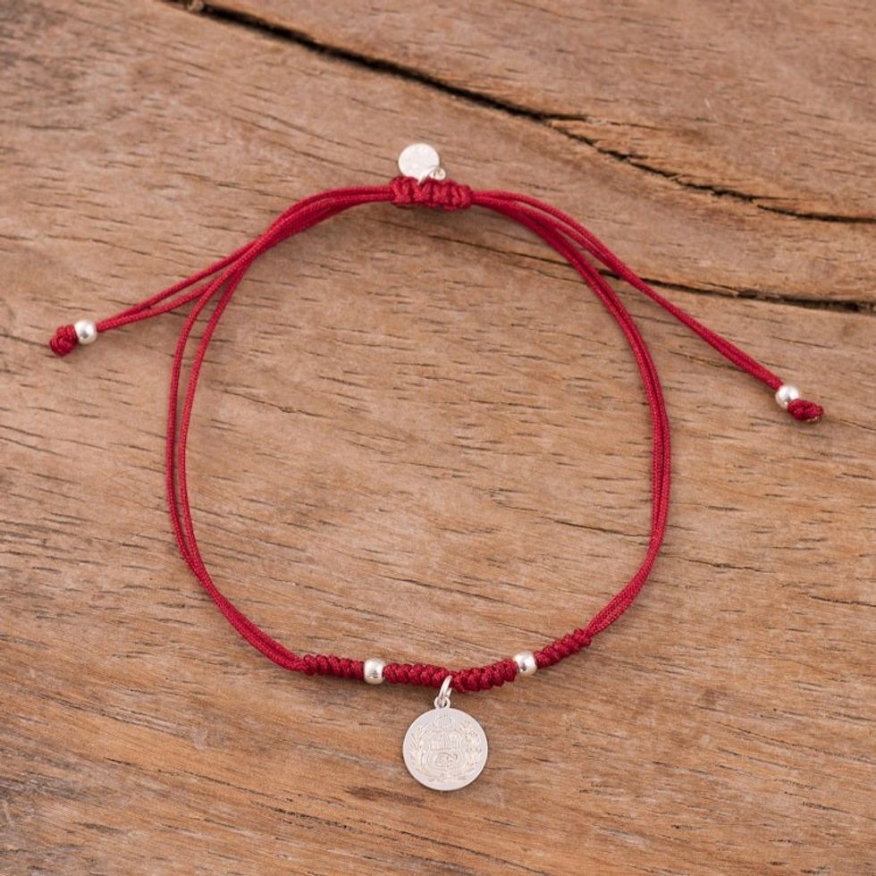 Sterling Peruvian Coat of Arms Charm Bracelet in Dark Red 'Peruvian Shield in Dark Red'