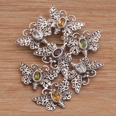 Alternate image for Handmade Cast 925 Sterling Silver Butterfly Brooch Pin Butterfly Swarm