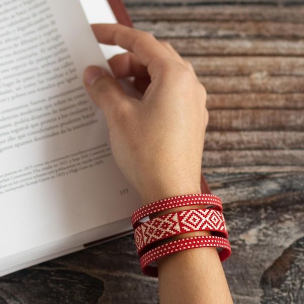 Alternate image for Natural Fiber Red and Off-White Cuff Bracelet from Colombia Harvest Weave