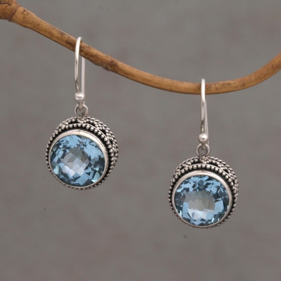 Handcrafted Blue Topaz and Sterling Silver Dangle Earrings 'Sparkling Haven'