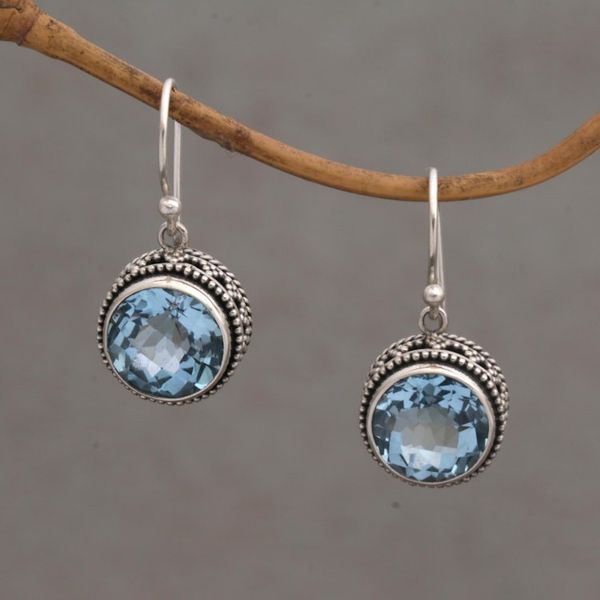 Alternate image for Handcrafted Blue Topaz and Sterling Silver Dangle Earrings Sparkling Haven