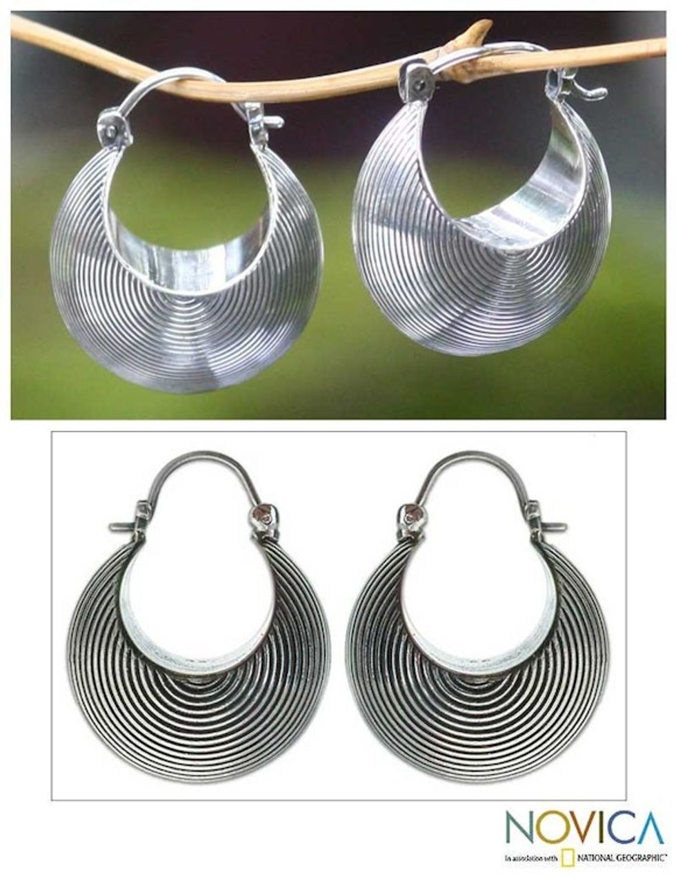 Sterling silver hoop earrings 'Hypnotic Moon'