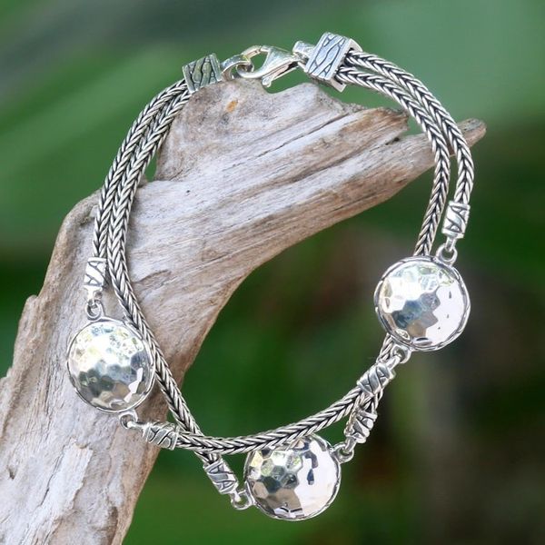 Alternate image for Hand Made Sterling Silver Naga Link Bracelet from Bali Brilliant Moons