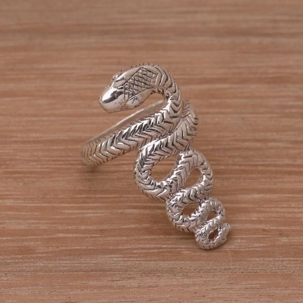 Alternate image for Handmade 925 Sterling Silver Snake Cocktail Ring Slinking Serpent