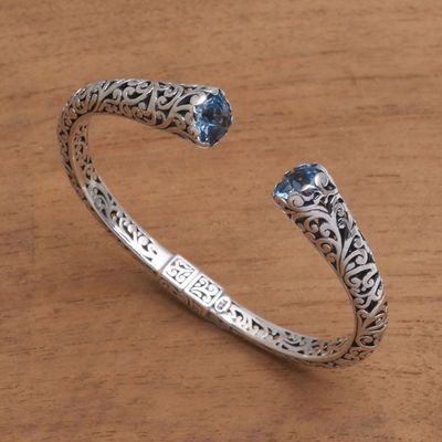 Alternate image for Blue Topaz and Sterling Silver Scroll Motif Cuff Bracelet A Glimpse of Sky
