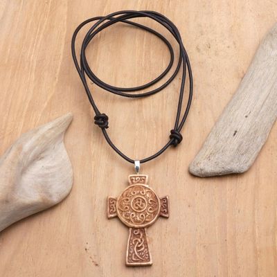 Alternate image for Leather Cord Pendant Necklace with Celtic Cross Cross of Two Worlds