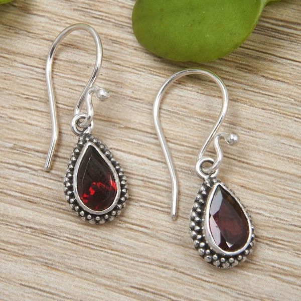 Alternate image for Sterling Silver Dangle Earrings with Pear Garnet Stones Passion Pear