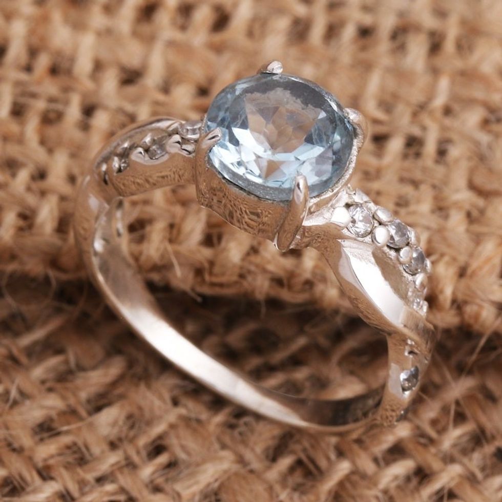 Blue Topaz and Quartz Sterling Silver Ring 'Must Be Love'