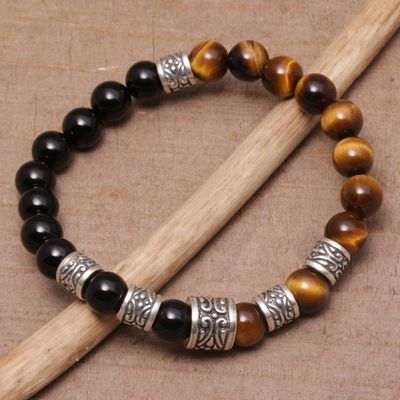 Alternate image for Tigers Eye and Onyx Beaded Stretch Bracelet from Bali Batuan Renaissance