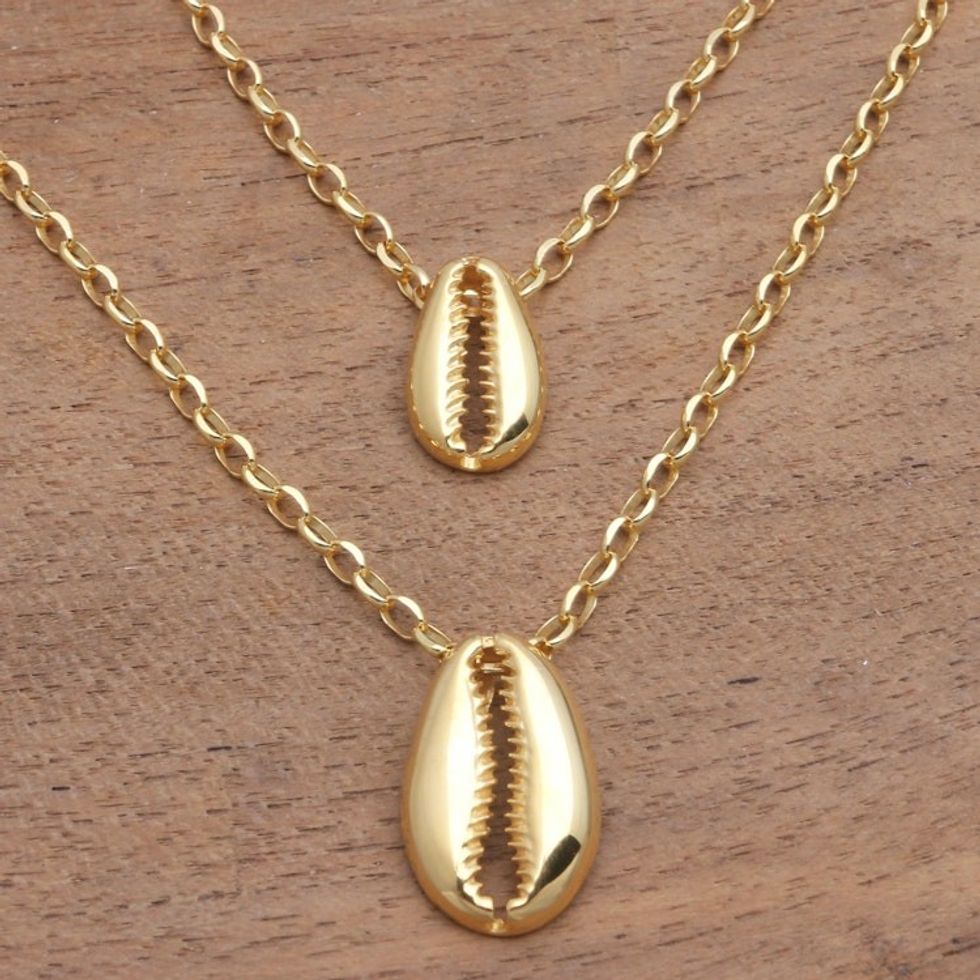 Gold Plated Sterling Silver Double Strand Necklace 'Cowry Shell'