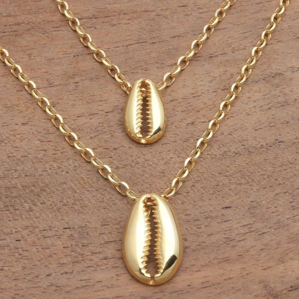 Alternate image for Gold Plated Sterling Silver Double Strand Necklace Cowry Shell