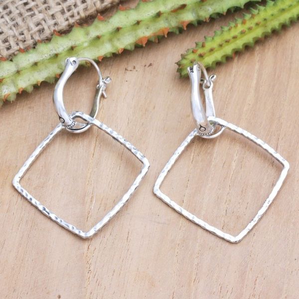 Alternate image for Sterling Silver Geometric Dangle Earrings from Bali Sharp Modernity