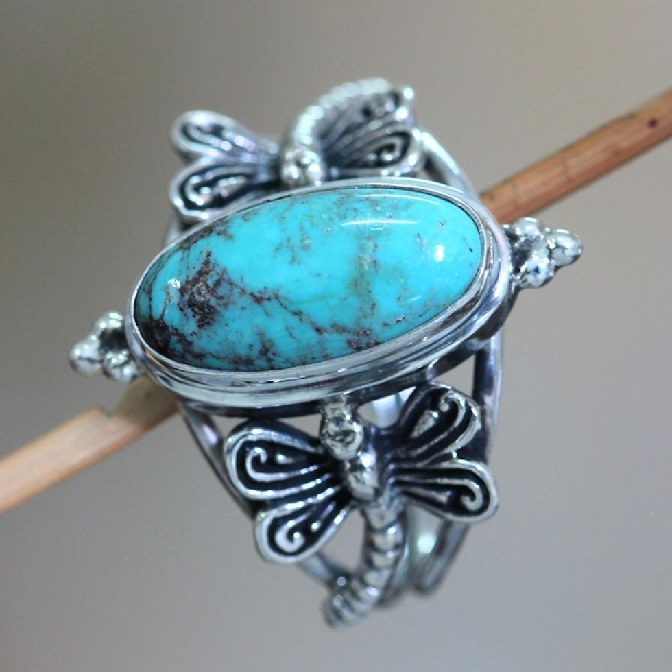 Magnesite and Sterling Silver Cocktail Ring 'Dragonfly Sky'