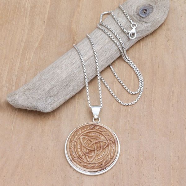 Alternate image for Mens Bone  925 Silver Celtic Trinity Knot Pendant Necklace Celtic Trinity Knot