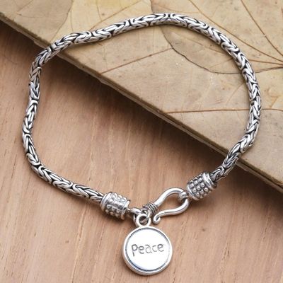 Alternate image for Hand Made Sterling Silver Charm Bracelet Chain Of Peace