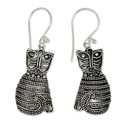 Alternate image for Sterling Silver Dangle Feline Earrings Balinese Cat