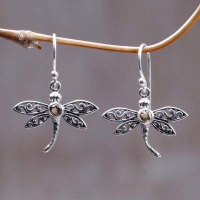 Alternate image for Sterling Silver Citrine Dangle Earrings Enchanted Dragonfly