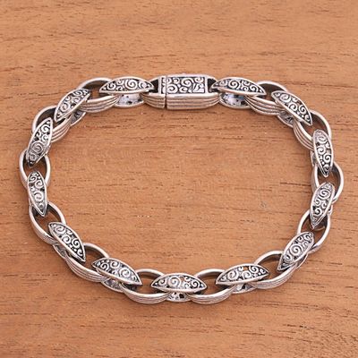 Alternate image for Sterling Silver Link Bracelet Crafted in Bali Buddhas Curls