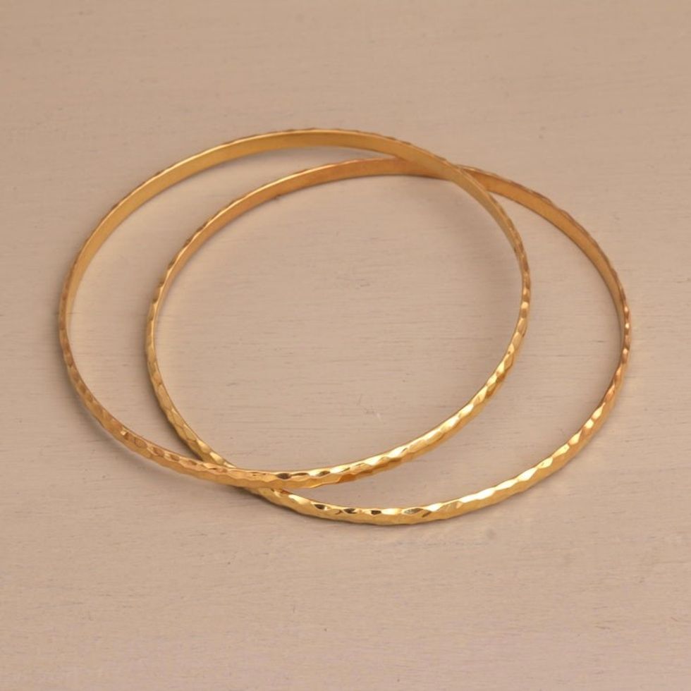 2 Gold Plated 925 Slim Half Hoop Bangle Bracelets from Bali 'Slim Radiant Shine'