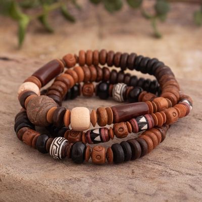 Alternate image for Andean Artisan Crafted 3 Bracelets of Brown Ceramic Beads Soul of Huaylas