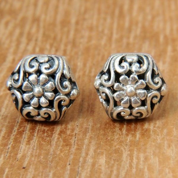 Alternate image for Hexagonal Sterling Silver Button Earrings with Daisy Motif Daisy