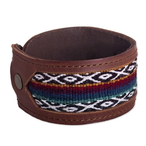 Alternate image for Handmade Leather and Wool Bracelet from Peru Cusco Lands