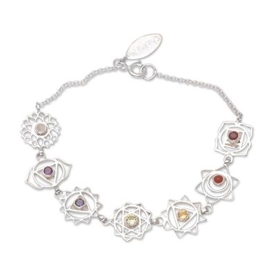 Alternate image for Multi-Gemstone Pendant Bracelet with Chakra Motif Seven Sisters