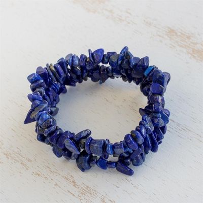 Alternate image for Three Lapis Lazuli Beaded Stretch Bracelets from Brazil Lapis Trio