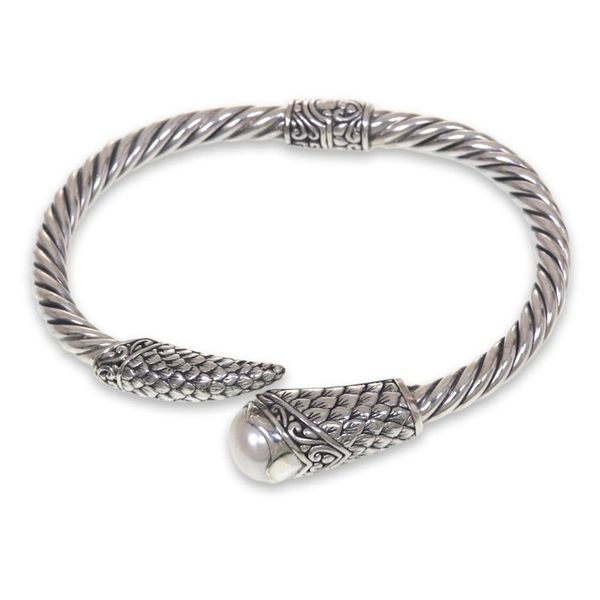 Alternate image for White Cultured Pearl and 925 Sterling Silver Bangle Bracelet Sukawati Royal