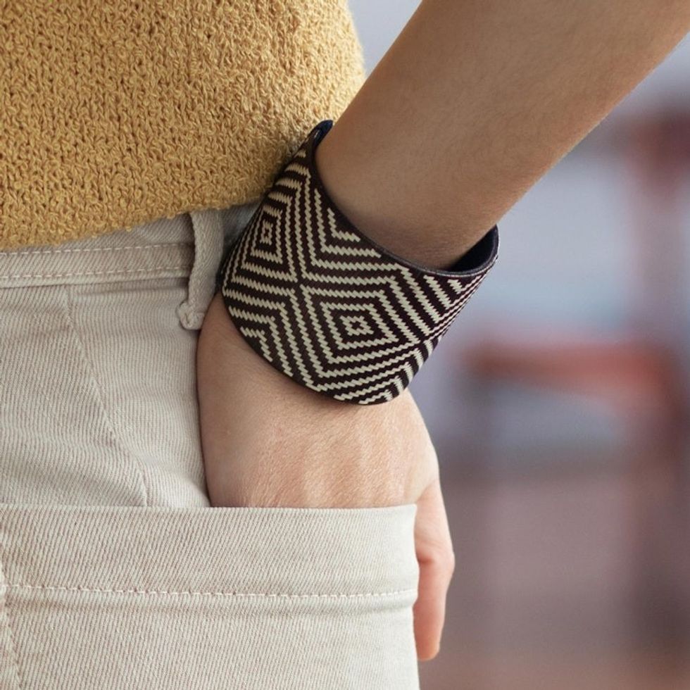 Natural Fiber Dark Brown and Ivory Cuff Bracelet 'Singing Dove'