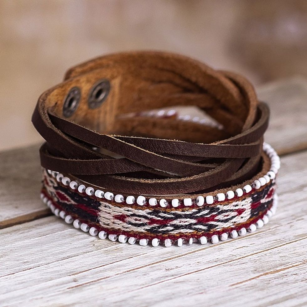 Andean Braided Leather and Wool Bracelet 'Andean Roads'