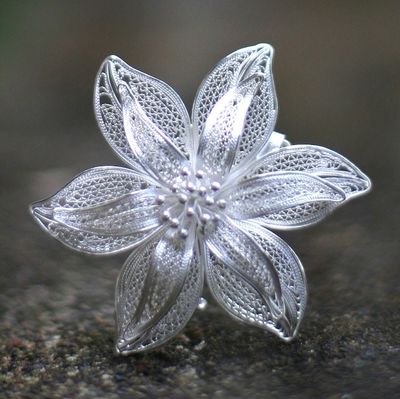 Alternate image for Filigree Flower Sterling Silver Brooch Pin Tiger Lily