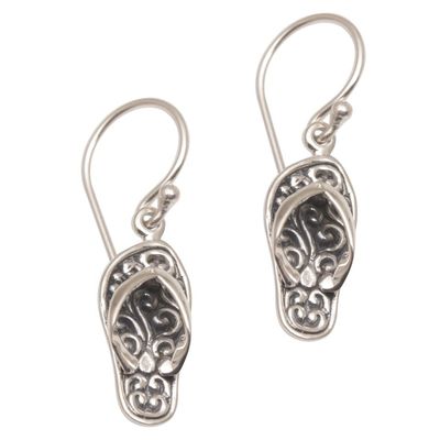 Alternate image for Handmade Sterling Silver Dangle Sandal Earrings from Bali Celuk Sandal
