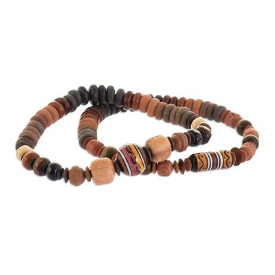 Alternate image for Ceramic Beaded Stretch Bracelets in Earth Tones Pair Mountain Stroll