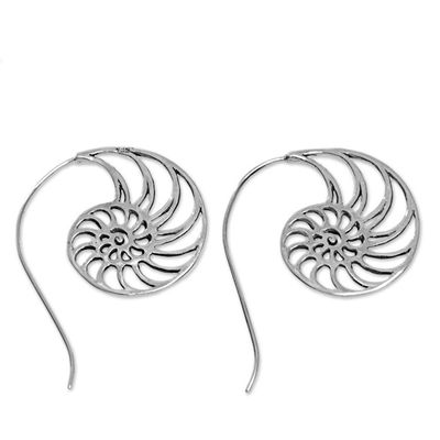 Alternate image for Sterling Silver Spiral Shaped Drop Earrings from Indonesia Spiral Nautilus