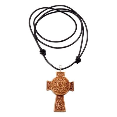 Alternate image for Leather Cord Pendant Necklace with Celtic Cross Cross of Two Worlds