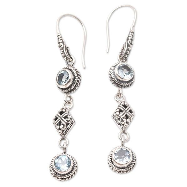 Alternate image for Blue Topaz and Sterling Silver Dangle Earrings Double Act in Blue