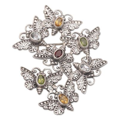 Alternate image for Handmade Cast 925 Sterling Silver Butterfly Brooch Pin Butterfly Swarm