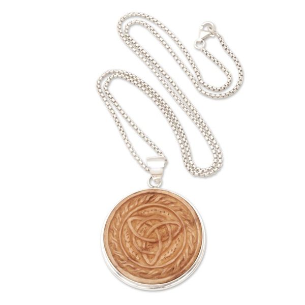 Alternate image for Mens Bone  925 Silver Celtic Trinity Knot Pendant Necklace Celtic Trinity Knot