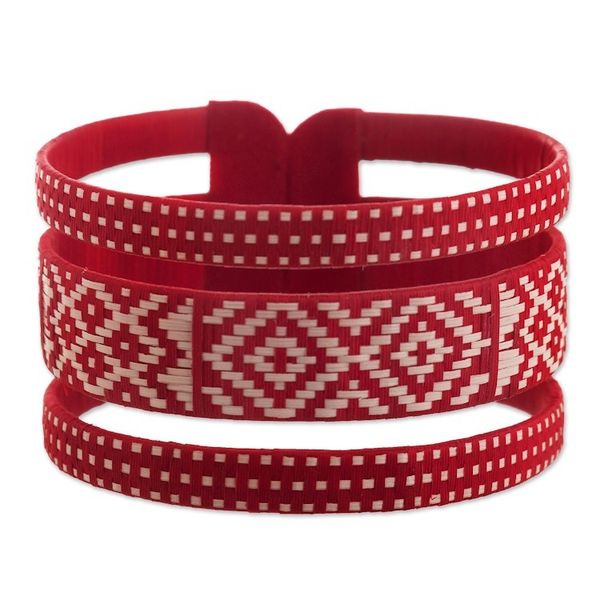 Alternate image for Natural Fiber Red and Off-White Cuff Bracelet from Colombia Harvest Weave