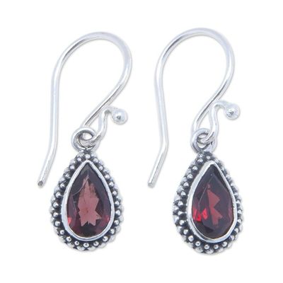 Alternate image for Sterling Silver Dangle Earrings with Pear Garnet Stones Passion Pear