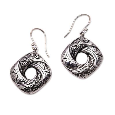 Alternate image for Songket Pattern Sterling Silver Dangle Earrings from Bali Rich Songket
