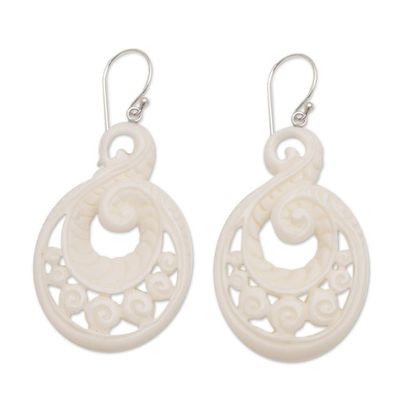 Alternate image for Handcrafted Bone Spiral Motif Dangle Earrings from Bali Swirling Scales